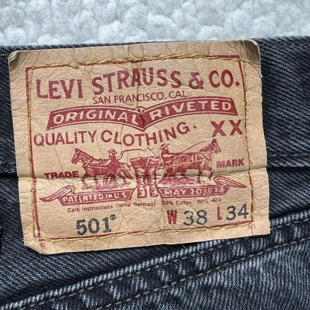 Vintage Levi’s 501 Jeans Men‎ 38x34 (Actual 35x33) Black Straight Classic Grunge